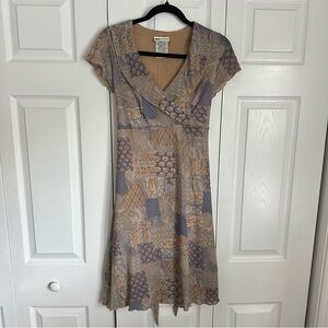 Vtg Y2K Babydoll Dress Womens M 8/10  Empire Tie Waist Patchwork Boho Cap Sleeve